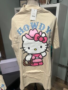 Hello Kitty Beige Tee with Pink & Blue Graphic